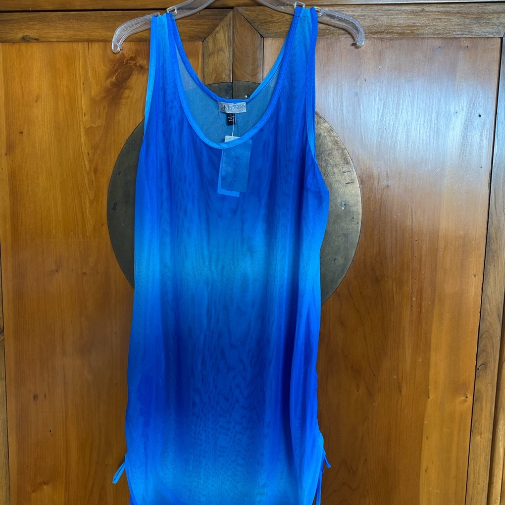 NWT J Valdi Sheer Blue ombré  Mesh Swim Cover-Up Tank